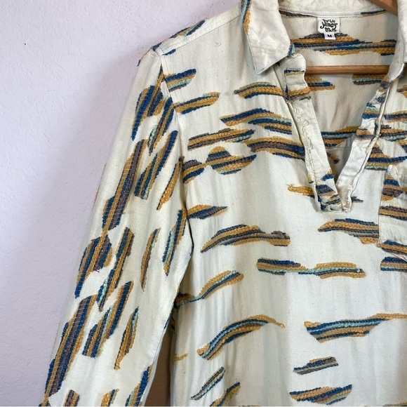 Ivy Jane Boho Long Sleeve Split Neck Textured Woven Popover Top Blouse Size MED - Picture 3 of 11